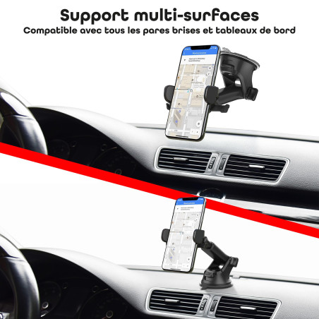 T'nB Support Téléphone Voiture Ventouse, Support Multi-Surfaces, Fermeture Automatique, Finition Premium avec Design Carbone, Su