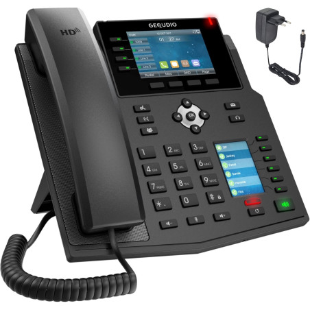 GEQUDIO Kit téléphone IP GX5+ avec Adaptateur Secteur – Compatible Fritzbox, Telekom – Mains Libres de qualité supérieure et 2 é