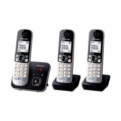 Panasonic KX-TG6823FRB DECT Téléphone Numérique Sans Fil Répondeur Numérique, Base et 3 Combinés, Haut-Parleur Mains Libres, Ide