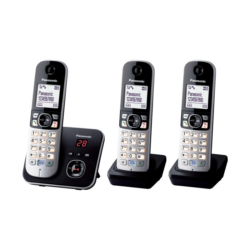 Panasonic KX-TG6823FRB DECT Téléphone Numérique Sans Fil Répondeur Numérique, Base et 3 Combinés, Haut-Parleur Mains Libres, Ide Panasonic KX-TG6823FRB DECT Téléphone Numérique Sans Fil Répondeur Numérique, Base et 3 Combinés, Haut-Parleur Mains Libres, Ide