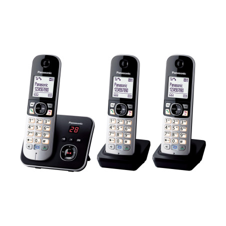 Panasonic KX-TG6823FRB DECT Téléphone Numérique Sans Fil Répondeur Numérique, Base et 3 Combinés, Haut-Parleur Mains Libres, Ide