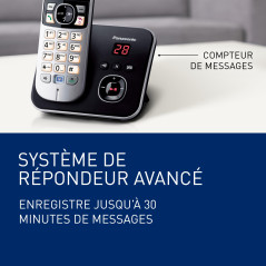 Panasonic KX-TG6823FRB DECT Téléphone Numérique Sans Fil Répondeur Numérique, Base et 3 Combinés, Haut-Parleur Mains Libres, Ide