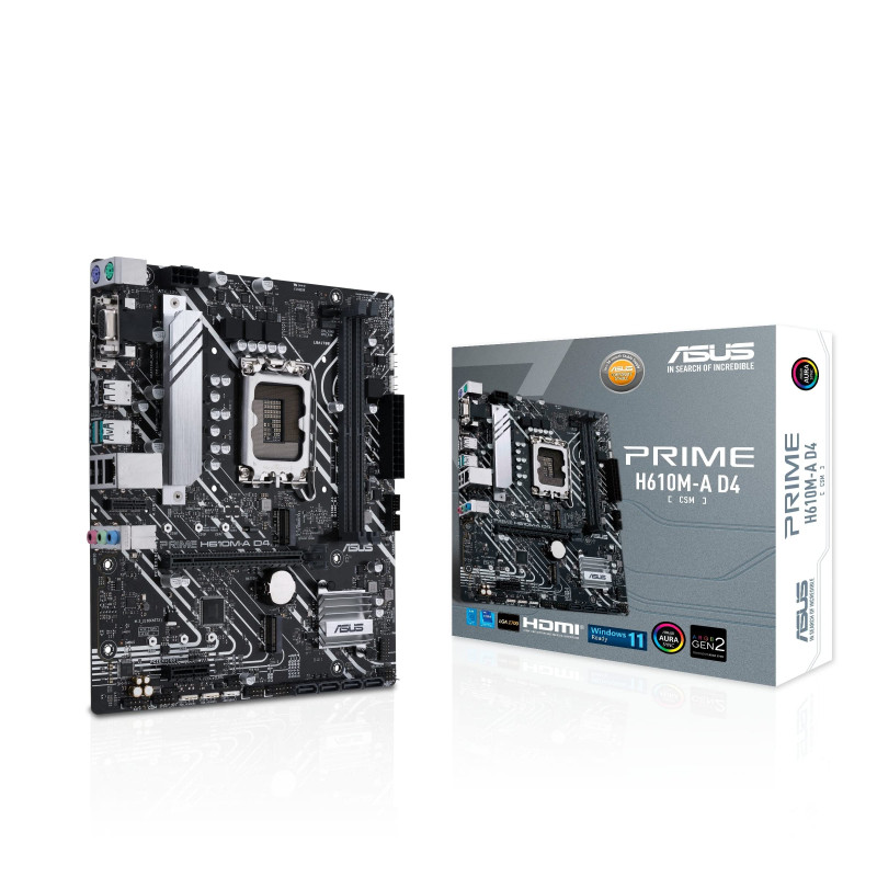 ASUS Prime H610M-A D4-CSM – Carte mère Professionnelle Intel H610 LGA 1700 mic-ATX (DDR4, PCIe 4.0, 2 x M.2, Intel 1 GB Ethernet ASUS Prime H610M-A D4-CSM – Carte mère Professionnelle Intel H610 LGA 1700 mic-ATX (DDR4, PCIe 4.0, 2 x M.2, Intel 1 GB Ethernet