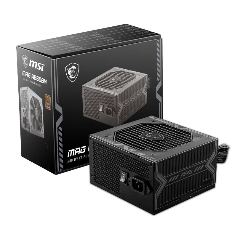 MSI MAG A550BN Bloc d'alimentation, Prise EU - 550W, Certifié 80 Plus Bronze, PSU ATX, Rail Unique 12V, Circuit DC vers DC, Vent MSI MAG A550BN Bloc d'alimentation, Prise EU - 550W, Certifié 80 Plus Bronze, PSU ATX, Rail Unique 12V, Circuit DC vers DC, Vent