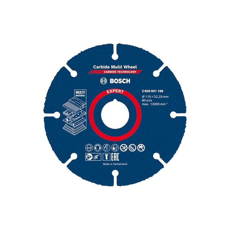 Bosch 1x Disques à tronçonner EXPERT Carbide Multi Wheel (pour Bois dur, Bois clouté, Ø 115 mm, Professional Accessoire Petite m Bosch 1x Disques à tronçonner EXPERT Carbide Multi Wheel (pour Bois dur, Bois clouté, Ø 115 mm, Professional Accessoire Petite m