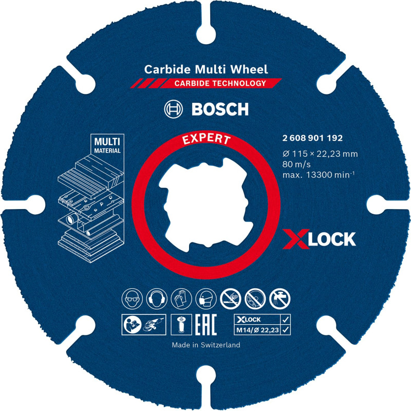 Bosch 1x Disques à tronçonner EXPERT Carbide Multi Wheel X-LOCK (pour Bois dur, Bois clouté, Ø 115 mm, Professional Accessoire P Bosch 1x Disques à tronçonner EXPERT Carbide Multi Wheel X-LOCK (pour Bois dur, Bois clouté, Ø 115 mm, Professional Accessoire P