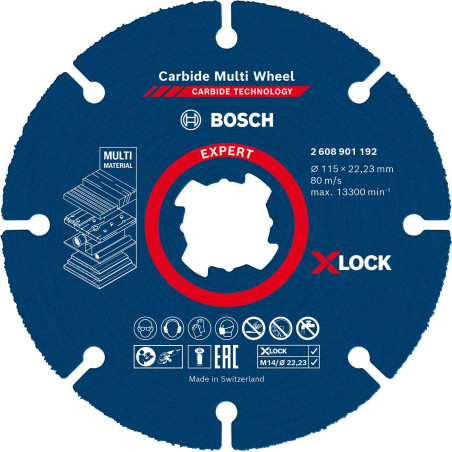 Bosch 1x Disques à tronçonner EXPERT Carbide Multi Wheel X-LOCK (pour Bois dur, Bois clouté, Ø 115 mm, Professional Accessoire P