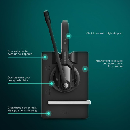 EPOS Impact D 30 Phone - Casque DECT Haute Performance pour Téléphones Fixes et Softphones, avec EPOS Voice™ et Microphone Antib