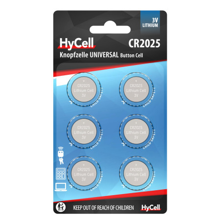 HyCell Piles Lithium CR2025 3V (6 pces) – Piles Bouton pour clés de Voiture, horloges, bips de Parking, Jouets électroniques, et
