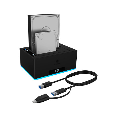 ICY Box Station d'accueil USB 3.0 à Double Baie pour disques durs 2,5" et 3,5" SATA HDD/SSD, RVB, Fonction de clonage Hors Ligne