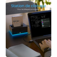ICY Box Station d'accueil USB 3.0 à Double Baie pour disques durs 2,5" et 3,5" SATA HDD/SSD, RVB, Fonction de clonage Hors Ligne