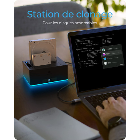 ICY Box Station d'accueil USB 3.0 à Double Baie pour disques durs 2,5" et 3,5" SATA HDD/SSD, RVB, Fonction de clonage Hors Ligne
