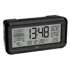TFA Dostmann BOXX2 60.2562.01 Réveil numérique Radio-piloté avec écran Allemand 2 alarmes, Surveillance de la température ambian