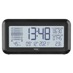 TFA Dostmann BOXX2 60.2562.01 Réveil numérique Radio-piloté avec écran Allemand 2 alarmes, Surveillance de la température ambian