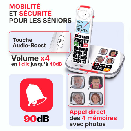 SWISSVOICE - Xtra 2355 - DECT - Téléphone Fixe Sans Fil - Larges Touches - Répondeur - Audio Boost - Sonneries Fortes - Compatib