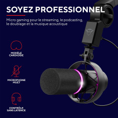 Trust Gaming GXT 255+ Onyx Bras Micro Professionnel Cardioïde, Filtre Anti-Pop - Microphone USB LED pour Podcast - Perche Micro