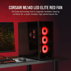 Corsair ML140 LED ELITE, 140 mm PWM Ventilateur à LED (Technologie CORSAIR AirGuide, Roulement à Lévitation Magnétique, Jusqu’à