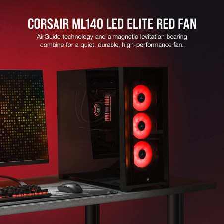 Corsair ML140 LED ELITE, 140 mm PWM Ventilateur à LED (Technologie CORSAIR AirGuide, Roulement à Lévitation Magnétique, Jusqu’à