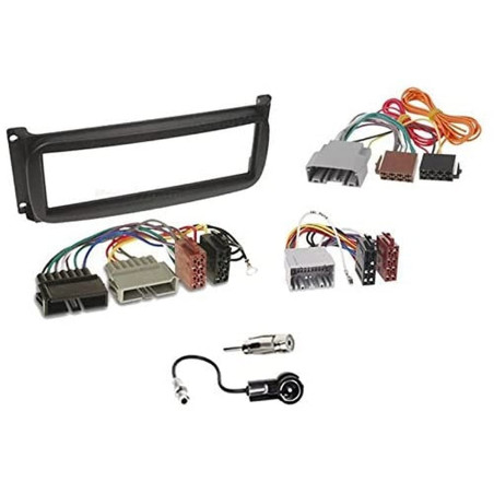 sound-way Kit Montage Autoradio, Cadre Façade 1 DIN avec Vide Poche, Cable Adaptateur Connecteur ISO, Adaptateur Antenne, Compat