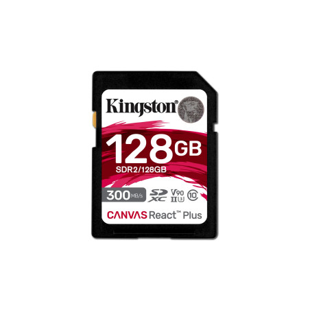 Kingston Canvas React Plus 128Go SDXC Carte mémoire UHS-II 300R/260W U3 V90 for Full HD/4K/8K - SDR2/128GB