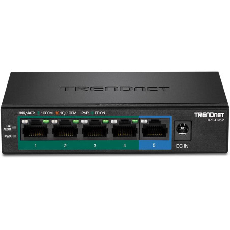 TRENDnet, TPE-TG52, Commutateur Gigabit PoE + 5 Ports, Budget d'alimentation PoE 32 W, capacité de Commutation 10 Gbit/s, QoS IE