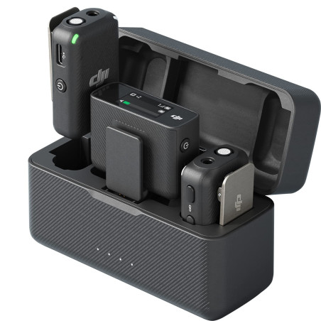 DJI Mic (2 TX + 1 RX + Boîtier recharge) - Compact et Portable micros Lavalier sans Fil à Enregistrement à Double Canal, Transmi