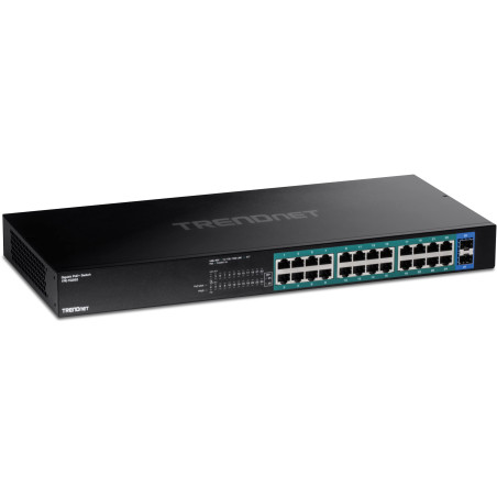 TRENDnet, TPE-TG262, Commutateur PoE+ Gigabit 26 Ports, 24 Ports PoE+ 30 W, 2 emplacements SFP Gigabit, Budget PoE 380 W, capaci