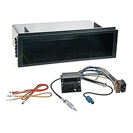 Sound-way Kit Montage Autoradio, Cadre Façade 1 DIN avec Supports de Montage, Cable Adaptateur Connecteur ISO, Adaptateur Antenn