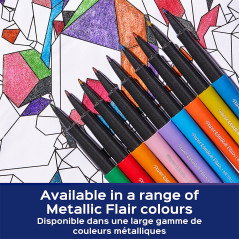 Paper Mate Flair stylos-feutres métallique | Pointe moyenne (0,7 mm) | L’encre pailletée brille sur du papier blanc | Assortimen