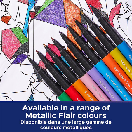 Paper Mate Flair stylos-feutres métallique | Pointe moyenne (0,7 mm) | L’encre pailletée brille sur du papier blanc | Assortimen