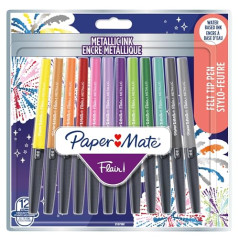 Paper Mate Flair stylos-feutres métallique | Pointe moyenne (0,7 mm) | L’encre pailletée brille sur du papier blanc | Assortimen