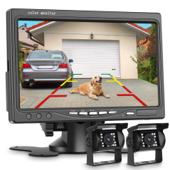 Caméra arrière 7 Pouces avec 2 caméras arrière, Podofo Kit caméra arrière 18 LED IR Vision Nocturne IP68 Caméra de recul étanche