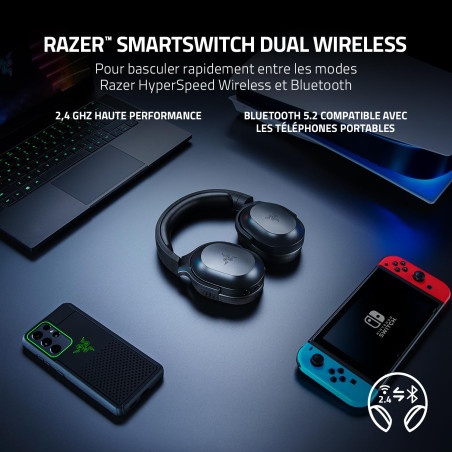 Razer Barracuda X - Casque Gaming sans Fil Multiplateforme (SmartSwitch Dual sans Fil, Design Ergonomique, TriForce 40mm, Microp