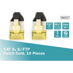 DIGITUS Câble LAN Cat 6A - 1m - 10 pièces - RJ45 Câble réseau - S/FTP Blindé - Compatible Cat-6 & Cat-7 - Noir
