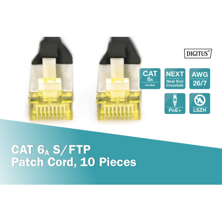 DIGITUS Câble LAN Cat 6A - 1m - 10 pièces - RJ45 Câble réseau - S/FTP Blindé - Compatible Cat-6 & Cat-7 - Noir