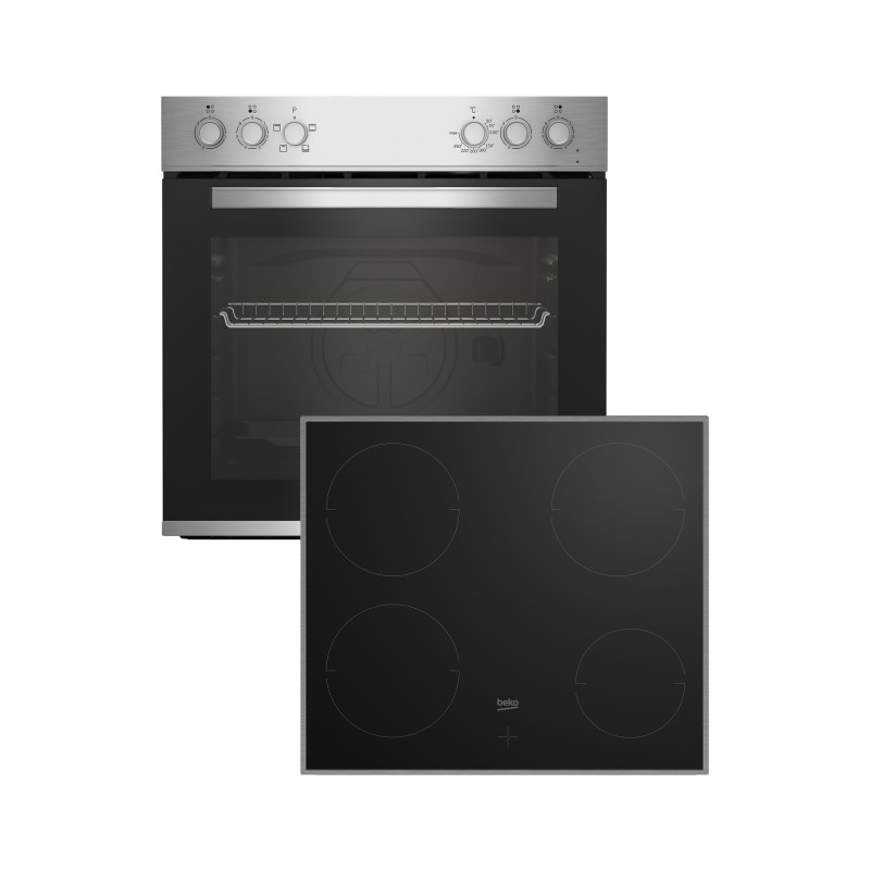Beko BBUC12020X Einbau Herdset mit Glaskeramikkochfeld, 60cm breit, 74L, Grill, Ober-Unterhitze, Restwärmeanzeige, SteamShine, E Beko BBUC12020X Einbau Herdset mit Glaskeramikkochfeld, 60cm breit, 74L, Grill, Ober-Unterhitze, Restwärmeanzeige, SteamShine, E