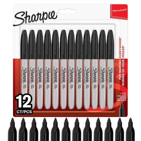 Sharpie marqueurs indélébiles | pointe fine | encre noir permanent | pochette de 12