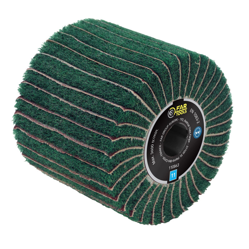 Brosse fibre synthétique et lamelles abrasives Ø120mm/L100mm Brosse fibre synthétique et lamelles abrasives Ø120mm/L100mm