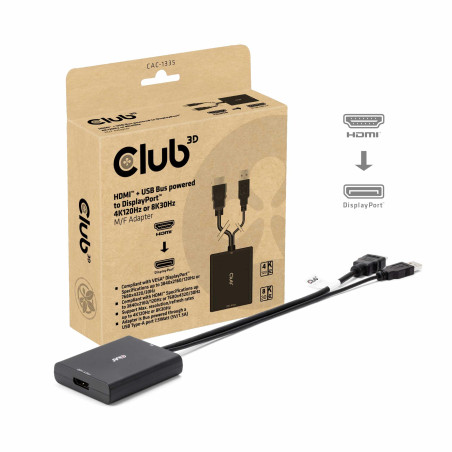 Club 3D CAC-1335 Adaptateur HDMI + Micro USB vers DisplayPort 4K120Hz ou 8K30Hz M/B Active Adapter