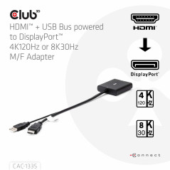 Club 3D CAC-1335 Adaptateur HDMI + Micro USB vers DisplayPort 4K120Hz ou 8K30Hz M/B Active Adapter