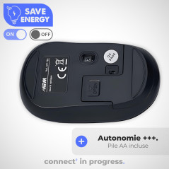 APM 571126 - Souris Sans Fil Optique - Souris Ergonomique Sans Fil Forme Arrondie - Technologie Sans Fil 2,4 Ghz - 3 Boutons et 