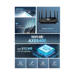 TP-Link Archer AXE75 Routeur WiFi6E Tri-Bande AXE5400Mbps, 5 Ports Gigabit, Port USB 3.0, La Toute Nouvelle Bande 6 GHz, WPA3, H