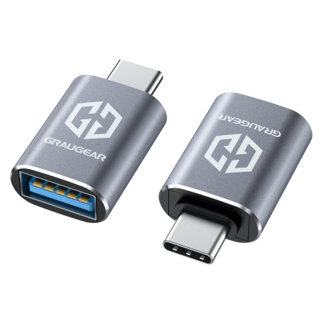GRAUGEAR Pack de 2 Adaptateurs USB vers USB-C, Transfert de Données Rapide 10 Gbps, Double Face Type-C, Compatibilité Étendue, U