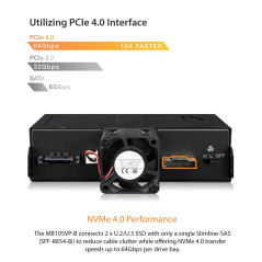 ICY Dock ToughArmor MB105VP-B Lot de 2 boîtiers U.2 / U.3 NVMe PCIe 4.0 64 Gbps SSD (jusqu'à 15 mm) vers 1 boîtier SlimSAS 8i (S