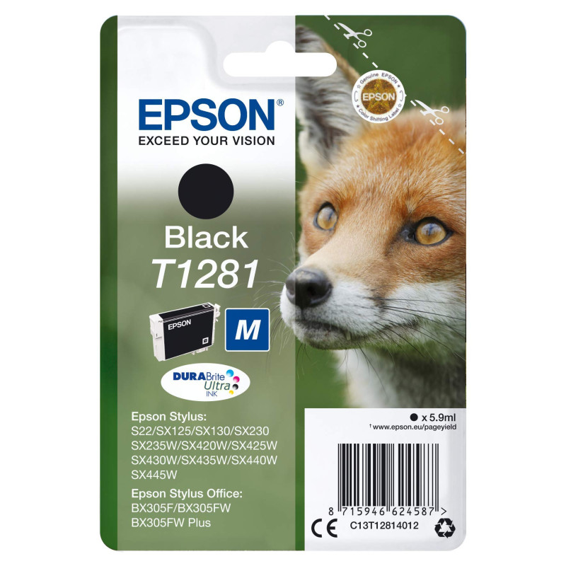 Epson T1281 Renard Noir, Cartouche d'encre d'origine,S22 SX125 SX130 SX230 SX235W SX420W SX425W SX430W SX435W SX440W SX445W BX30 Epson T1281 Renard Noir, Cartouche d'encre d'origine,S22 SX125 SX130 SX230 SX235W SX420W SX425W SX430W SX435W SX440W SX445W BX30