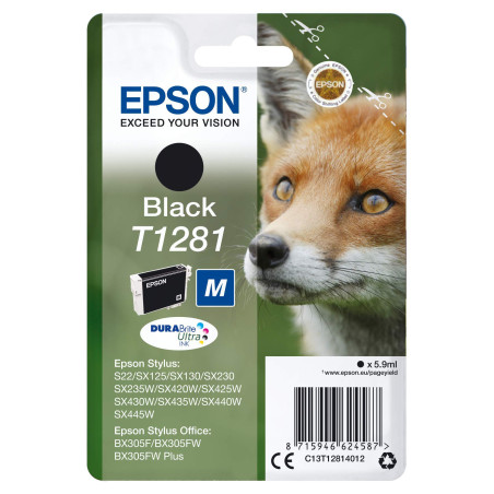 Epson T1281 Renard Noir, Cartouche d'encre d'origine,S22 SX125 SX130 SX230 SX235W SX420W SX425W SX430W SX435W SX440W SX445W BX30