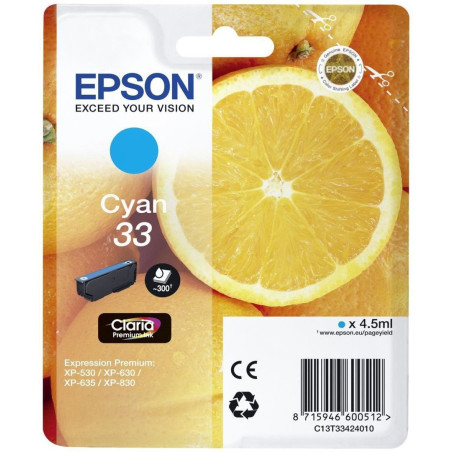 Epson 33 Orange Cyan, Cartouche d'encre d'origine, XP-530, XP-540, XP-630, XP-635, XP-640, XP-645, XP-830, XP-900, XP-7100