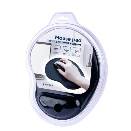 Gembird Tapis de Souris Ergonomique avec Support de Poignet en Mousse, Base Antidérapante, Conçu pour Le Confort et la Productiv
