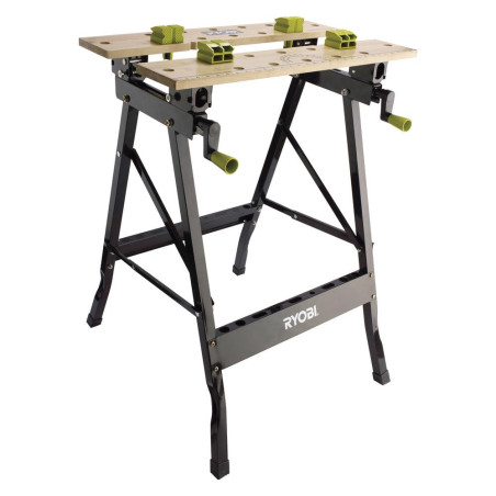 RYOBI - Établi Pliable RWB02 – Structure Métal Robuste, Plateau Multiposition, Hauteur Réglable – Idéal Coupe, Sciage, Serrage,