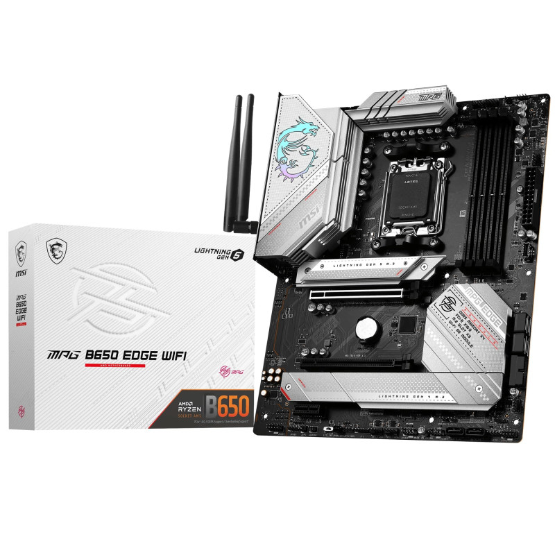 MSI MPG B650 Edge WiFi Carte-mère, ATX - Support des processeurs AMD Ryzen 9000, AM5 - Alimentation Double Rail 14 Phases 80A, D MSI MPG B650 Edge WiFi Carte-mère, ATX - Support des processeurs AMD Ryzen 9000, AM5 - Alimentation Double Rail 14 Phases 80A, D